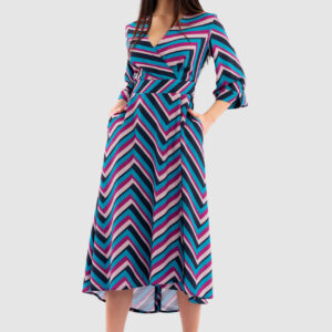 Closet London Teal Print High-Low Wrap Midi Dress