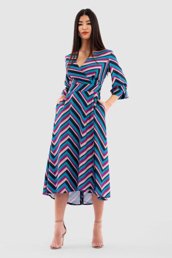 Closet London Teal Print High-Low Wrap Midi Dress