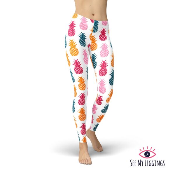 Colorful Pineapple Leggings, Printed Summer Fruit Legging, Leggings For Women, High Waist Plus Size Yoga Pants