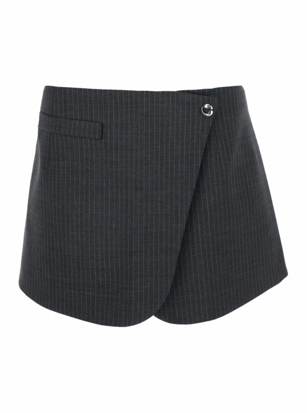 Coperni Grey Pinstriped Wrap Mini Skirt In Wool Woman