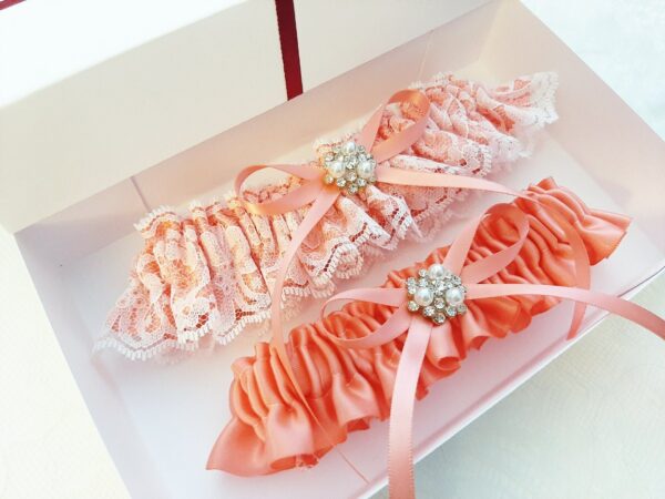 Coral Wedding Garter, Lace Bridal Garter Set, For Bride, Belt Wedding, Prom Leg