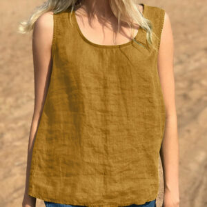 Cotton Solid Round Neck Sleeveless Casual Tank Top