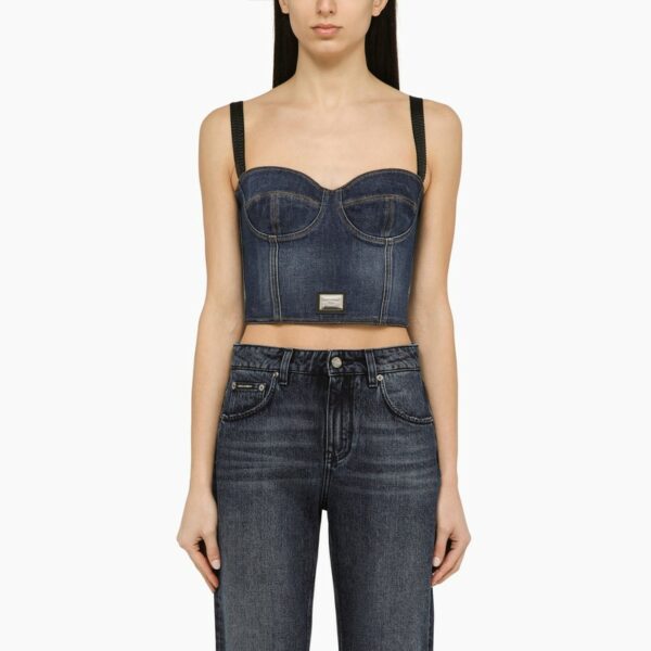 Cotton denim bustier top