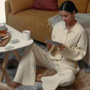 Cozy Knitted Sweater Cardigan & Pants Comfortable Stylish Lounge Wear Two-Piece Set