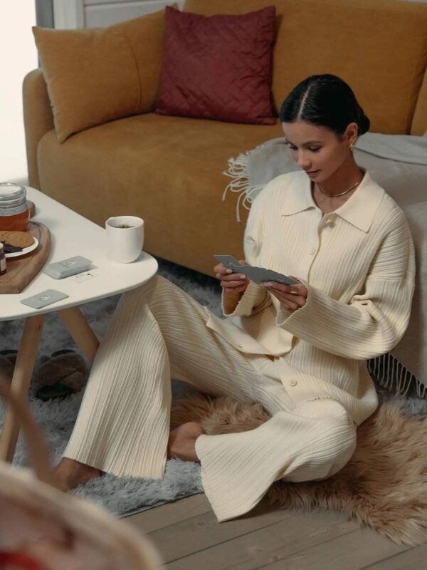 Cozy Knitted Sweater Cardigan & Pants Comfortable Stylish Lounge Wear Two-Piece Set