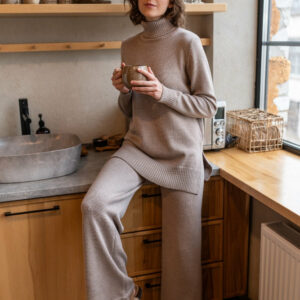 Cozy & Elegant Sweater Pants Set, Women's Two-Piece Co-Ord Suit, Knitted Merino Wool Loungewear, Minimalist Pullover