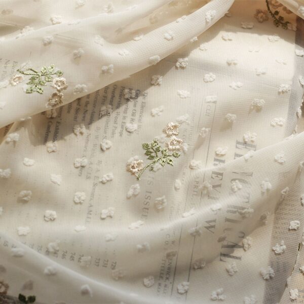 Cream Dot Chiffon Tulle Lace Fabric Flower Embroidery With Flocking Polka Dots For Bridal Wedding Skirt Headband 59