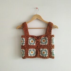 Crochet Crop Top, Handmade Daisy Bustier, Bohemian Crop, Rust Color Granny Square Top