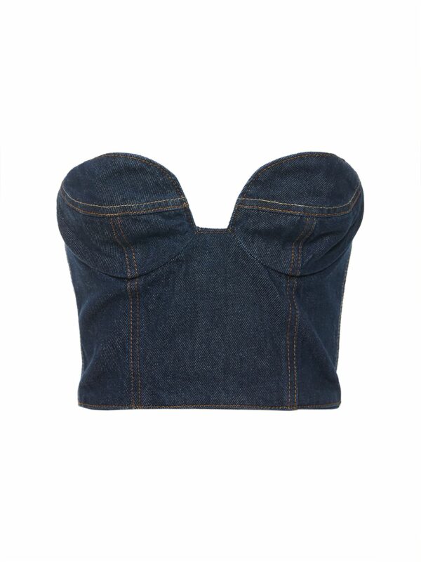 Cropped Cotton Denim Corset Top