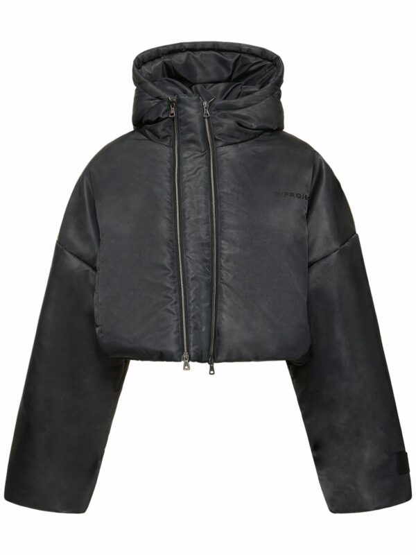 Cropped Nylon Puffer Jacket W/hood