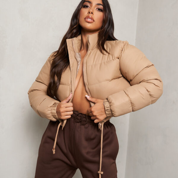 Cropped Puffer Jacket In Nude UK Extra Small XS, Nude