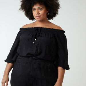 Curve Bardot Tie Front Top - 18/20 / BLACK