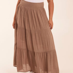 Curve Tiered Shirred Maxi Skirt - 18/20 / LIGHT BROWN