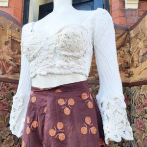 Cute 1980S 90S White Crochet Lace Cropped Bustier Top With Sleeves