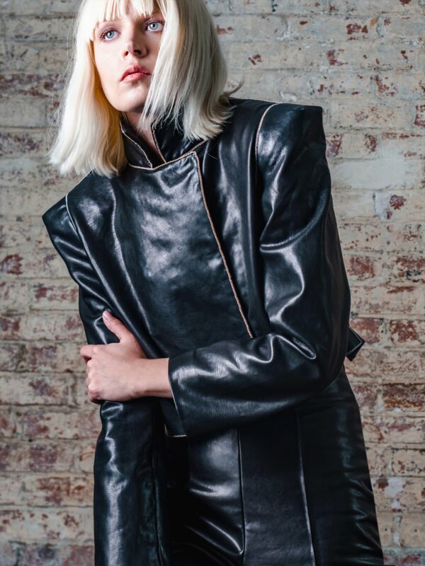 'DICHOTOMY' Chain Cropped Black Leather Jacket