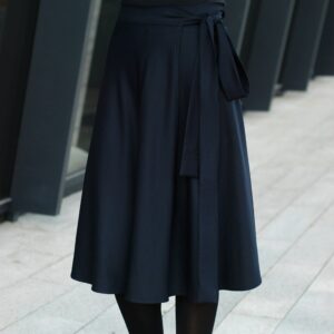 Dark Blue Wool Wrap Skirt, High Waisted Skirt, Natural Skirt For Women, Mid-Calf Blue, Dark Blue Circle Skirt/Midi Length