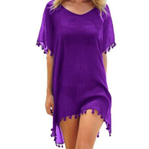 (Dark purple) Swimsuit Cover Up for Women, V-Neck Tassels Swim Coverup Chiffon Summer Women Cover Up Dress