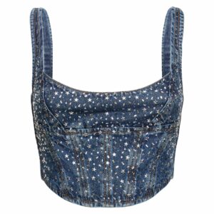 Denim Bustier Top W/crystals