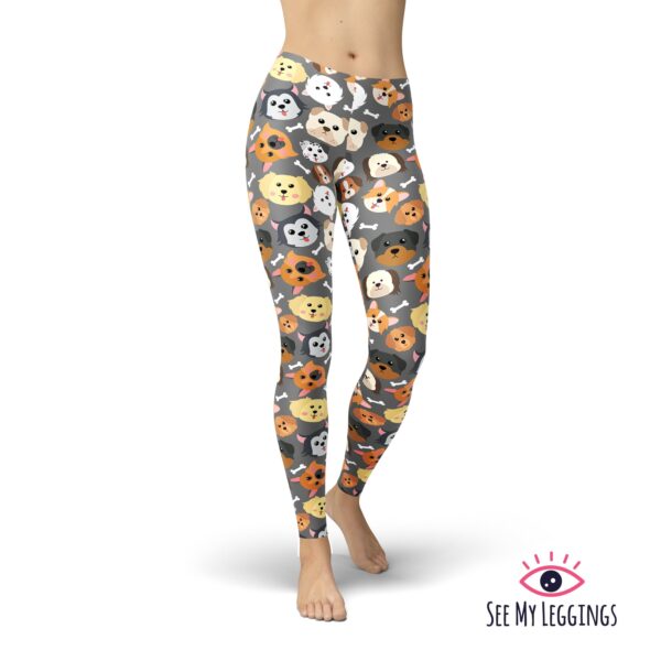 Dogs Face Leggings, Printed Cute Puppy Gym Tights, Women High Waist Plus Size Yoga Pants