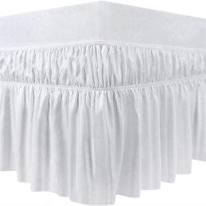 Double Elastic Bed Skirt Ruffle - Microfiber Bed Skirt Adjustable Twin Bed White