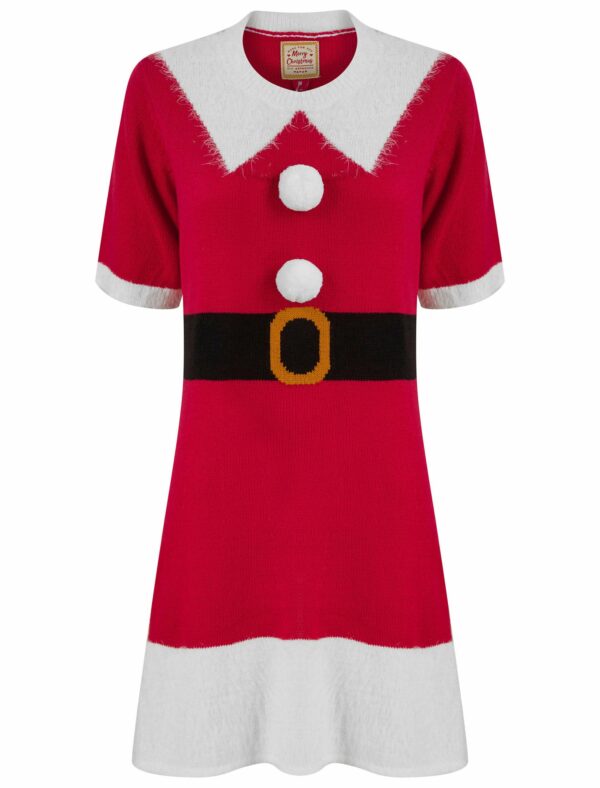 Dress Women's Mrs Claus Dress Novelty Knitted Christmas Jumper Skater Dress in Red - Merry Christmas / L - Tokyo Laundry