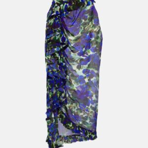 Dries Van Noten Floral ruffle-trimmed satin midi skirt