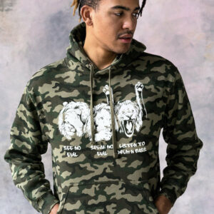 Drum & Bass Lions Camo Hoodie Junglist See Hear Speak No Evil Synth Amen Music Producer Mens Camouflage Sweatshirt Printed Hooded Top