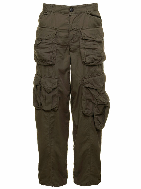 Dsquared2 Military Green Low Waisted Cargo Pants With Branded Buttons In Stretch Cotton Woman