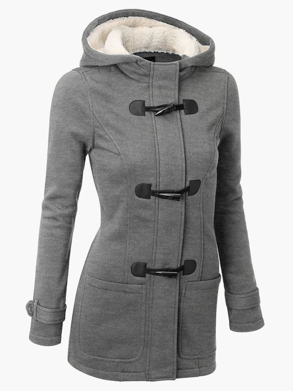 Duffle Coat Women Long Sleeve Hoodie Gray Winter Jackets Cozy Active Outerwear