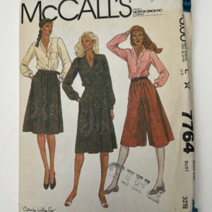 Early 80S Blouse, Culottes, & Skirt Pattern, Button Blouse With Notched Collar, High Waist Pockets, Mccall's 7764, Size 10, Cut