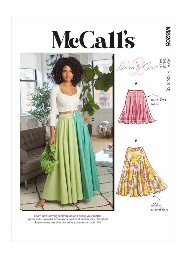 Easy Sewing Pattern For Women's Skirts, Maxi Skirt Pattern, Circle Skirt, Color Block Mccalls 8205, Size Xs-M & L-Xxl, Uncut Ff