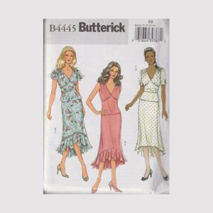 Easy Skirt & Top Pattern Butterick 4445 Bust 31.5 To 36 V Neck /Gathered Bodice/Shaped Waist/Peplum /High Low /Ruffle Uncut Sewing