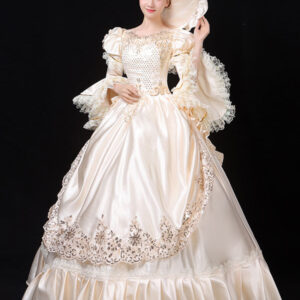 Ecru White Retro Costumes Women's Marie Antoinette Costume Lace Ruffles Polyester Tunic Dress Hat Vintage 18th Century Costume