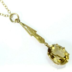 Edwardian Citrine 9Ct Rose Gold Necklace Negligee Pendant 16