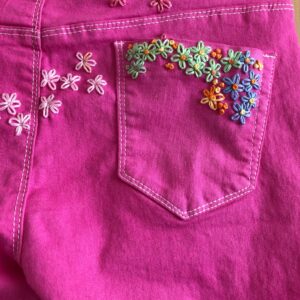 Embroidered Overdyed Hot Pink Jeans Jeggings Upcycled Unique Size 12 UK 36 Eu 4 Us