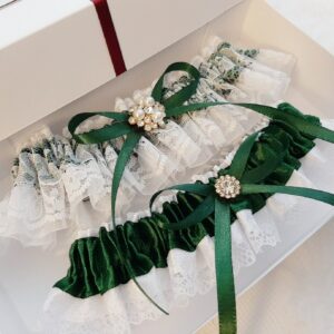 Emerald Dark Green Garter Set, Lace Bridal Garter, Wedding For Bride, Belt Wedding, Prom Leg