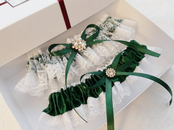 Emerald Dark Green Garter Set, Lace Bridal Garter, Wedding For Bride, Belt Wedding, Prom Leg