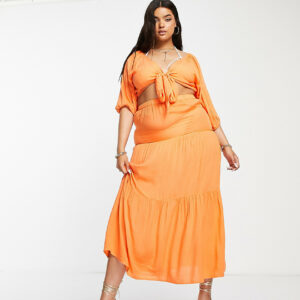 Esmee Plus Exclusive tiered maxi skirt co-ord in orange