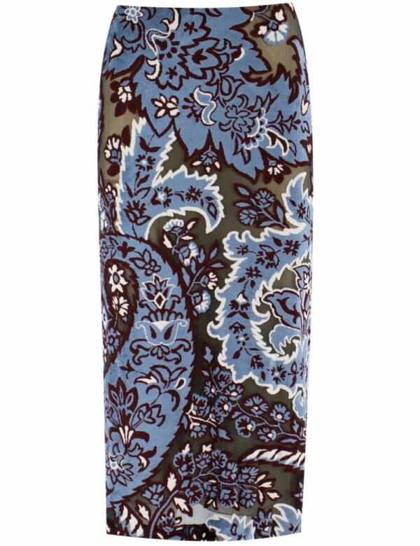 Etro Light Blue Velvet Jacquard Tulle Skirt