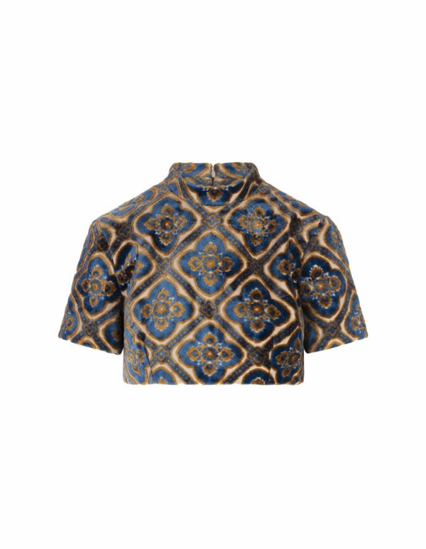 Etro Navy Blue Velvet Crop Top