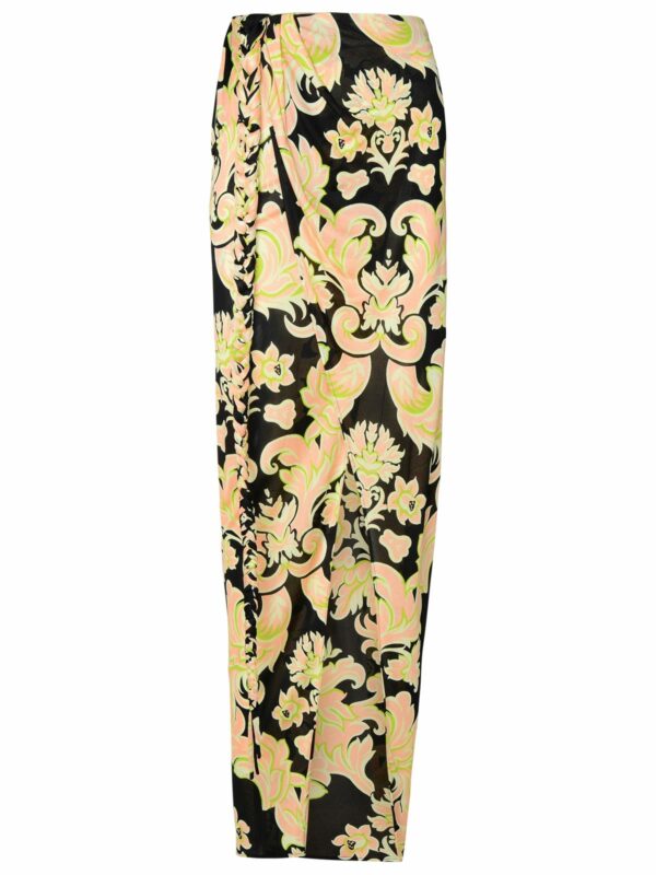 Etro Printed Black Jersey Sarong Skirt