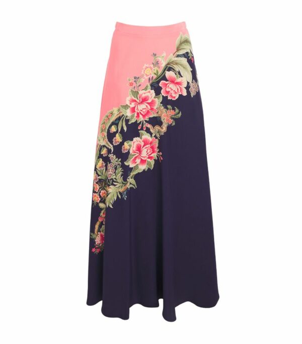 Etro Silk Floral Print Ruffle-Hem Skirt