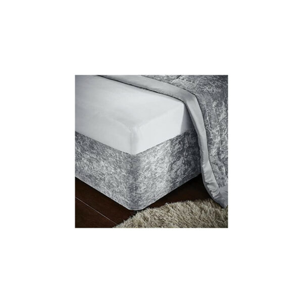 Extra Deep Base Wrap Valance Fitted Sheet Bed Skirt Crushed Velvet Divan Frame Cover Silver Grey Fully Elasticated Sheets Easy To Fit Single Double