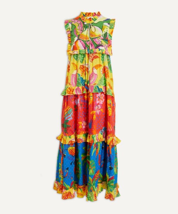 FARM Rio Mixed Prints Tiered Maxi-Dress