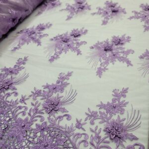 Fabric Sold By The Yard Lavender Beaded Lace Floral Flowers Embroidery Fashion Bridal Evening Dress Quinceañera Gown Prom Encaje