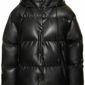 Faux Leather Quilted Puffer Jacket