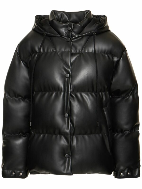 Faux Leather Quilted Puffer Jacket