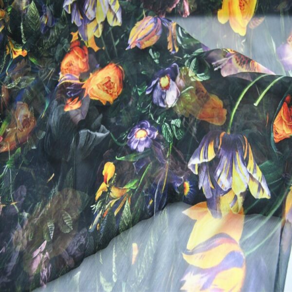 Flower Printed Silk Georgette Wide Fabric,summer Thin & Transparent,silk Clothing Beach Skirt Fabric,width 53 Inch