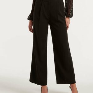 Forever New Women's Ines Tailored Straight-Leg Pants in Black, Size 8 Viscose/Polyester