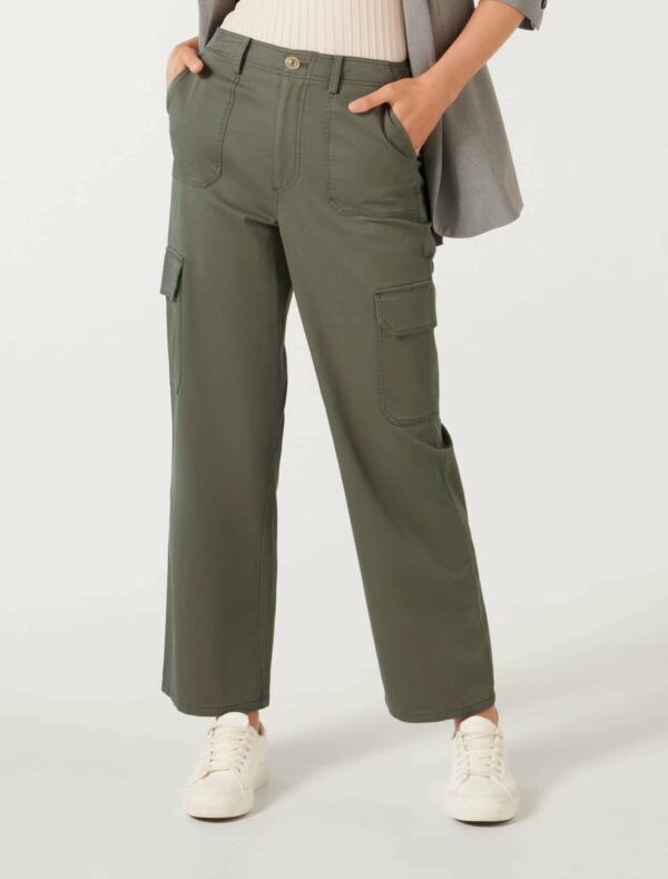 Forever New Women's Lenny Cargo Pants in Khaki, Size 8 Cotton/Elastane